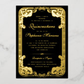 黒と金ゴールド華美フレームスペインのキンセアニェラ 箔招待状 (正面)
