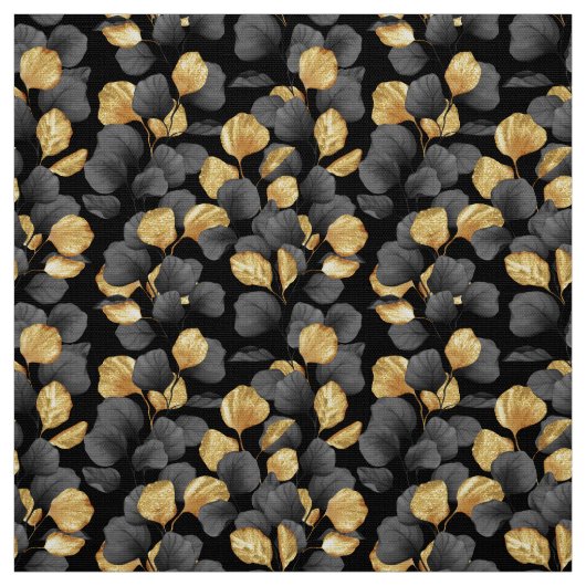 黒と金ゴールド葉。パターン ファブリック (見本)
