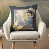 黒と金ゴールド蝶と魔法のタンポポ クッション