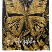 黒と金ゴールド蝶 シャワーカーテン (正面)