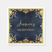 黒と金ゴールド装飾誕生日パーティーテンプレート スタンダードカクテルナプキン (正面)