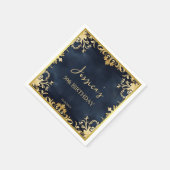 黒と金ゴールド装飾誕生日パーティーテンプレート スタンダードカクテルナプキン (角)