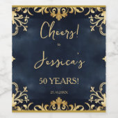 黒と金ゴールド装飾誕生日パーティーテンプレート ワインラベル (シングルラベル)