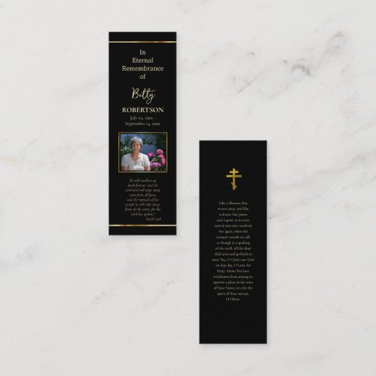 黒と金ゴールド記念撮影祈りの言葉ブックマーク スキニー名刺 (正面/裏面)