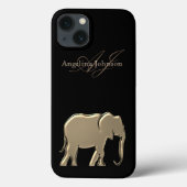 黒と金ゴールド象のシルエットモノグラムの Case-Mate iPhoneケース (裏面)
