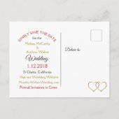 黒と金ゴールド赤のバラ日付はがきを保存 案内ポストカード (裏面)