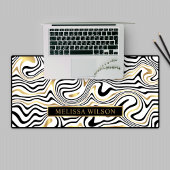 黒と金ゴールド重ね大理石抽象芸術パターン名 デスクマット