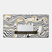 黒と金ゴールド重ね大理石抽象芸術パターン名 デスクマット (キーボード&マウス)