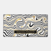 黒と金ゴールド重ね大理石抽象芸術パターン名 デスクマット (正面)