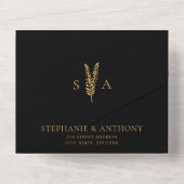 黒と金ゴールド野生ミニマルの結婚花 オールインワン招待状 (裏面)