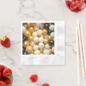 黒と金ゴールド風船の記念日 縁ありカクテルナプキン (インサイチュ)