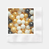 黒と金ゴールド風船の記念日 縁ありカクテルナプキン (正面)