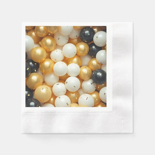 黒と金ゴールド風船の記念日 縁ありカクテルナプキン (正面)