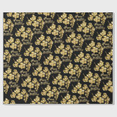 黒と金ゴールド黄金の花ハッピーバースデー ラッピングペーパー (フラット)