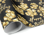 黒と金ゴールド黄金の花ハッピーバースデー ラッピングペーパー (ロールコーナー)