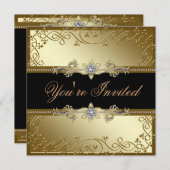 黒と金ゴールド黒のネクタイパーティー 招待状 (正面/裏面)