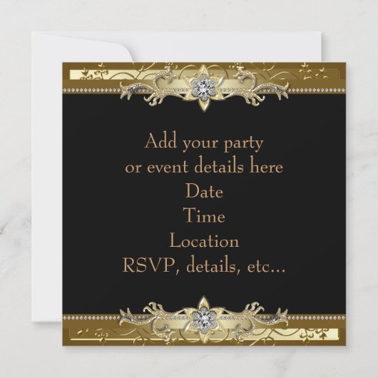 黒と金ゴールド黒のネクタイパーティー 招待状 (裏面)