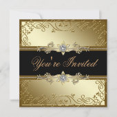 黒と金ゴールド黒のネクタイパーティー 招待状 (正面)