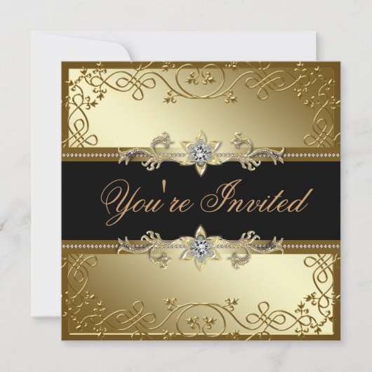 黒と金ゴールド黒のネクタイパーティー 招待状 (正面)