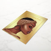 黒と金ゴールド黒人女性バースデーパーティーフォイルInv 箔招待状 (回転した状態)