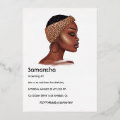 黒と金ゴールド黒人女性バースデーパーティーフォイルInv 箔招待状 (裏面)