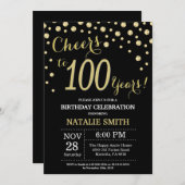 黒と金ゴールド100誕生日ダイヤモンド招待状 招待状 (正面/裏面)