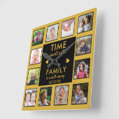 黒と金ゴールド12フォトコラージファミリータイム引用文 スクエア壁時計 (傾斜)