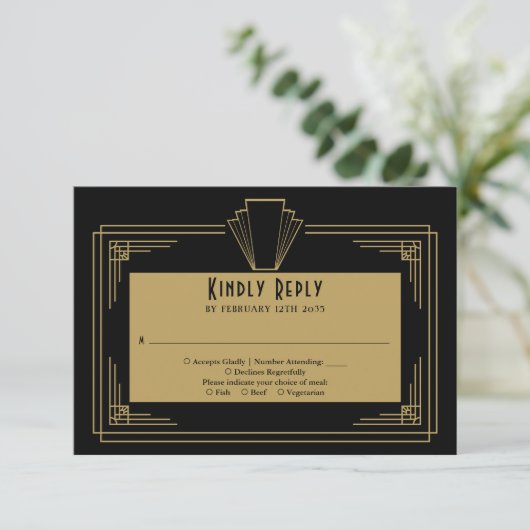 黒と金ゴールド1920年代のアールデコ 出欠カード (スタンド正面)