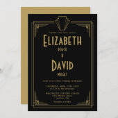 黒と金ゴールド1920年代のアールデコ 招待状 (正面/裏面)