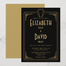 黒と金ゴールド1920年代のアールデコ 招待状