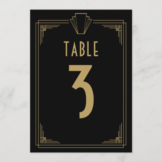黒と金ゴールド1920sのアールデコ結婚のテーブル番号 招待状 (正面)
