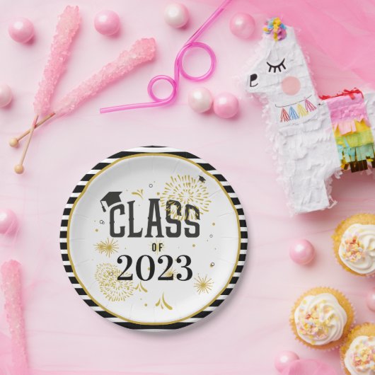 黒と金ゴールド2021卒業お祝いパーティーI ペーパープレート (パーティー)