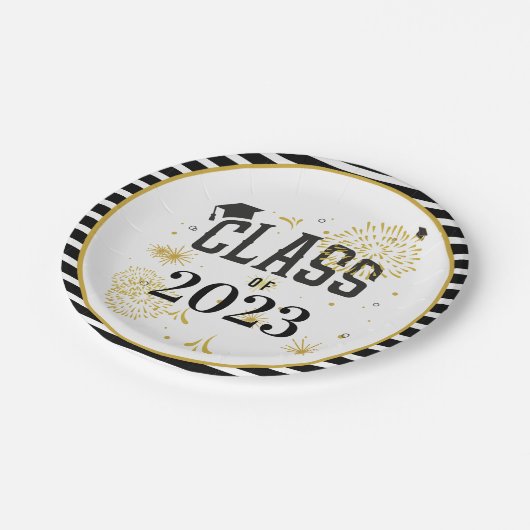 黒と金ゴールド2021卒業お祝いパーティーI ペーパープレート (アングル)