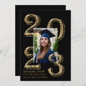 黒と金ゴールド2023写真卒業 招待状 (正面/裏面)