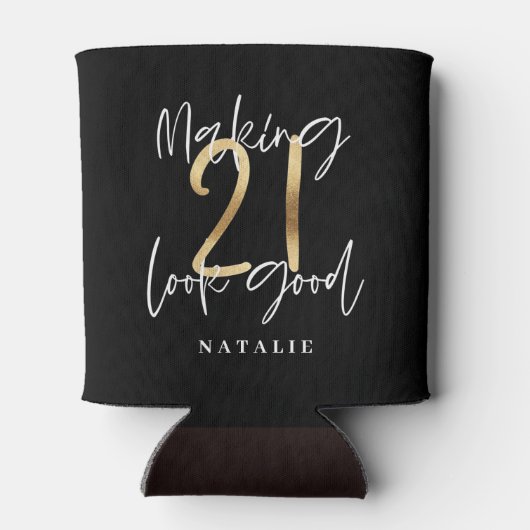 黒と金ゴールド21歳のバースデモダンィスクスタイリッシュ 缶クーラー (裏面)