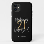 黒と金ゴールド21歳のバースデモダンィスクスタイリッシュ Case-Mate iPhoneケース (裏面)