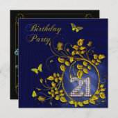 黒と金ゴールド21歳の誕生日パーティー 招待状 (正面/裏面)