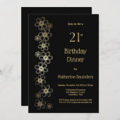 黒と金ゴールド21th誕生日ディナーパーティー 招待状 (正面/裏面)