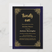 黒と金ゴールド21th誕生日ディナー 招待状 (正面)