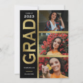 黒と金ゴールド3写真の卒業発表 招待状 (正面)