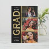 黒と金ゴールド3写真の卒業発表 招待状 (スタンド正面)