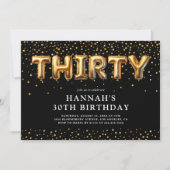 黒と金ゴールド30歳の誕生日バルーン 招待状 (正面)