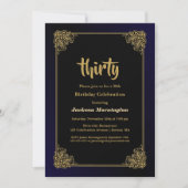 黒と金ゴールド30th誕生日パーティー 招待状 (正面)