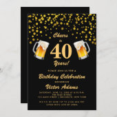 黒と金ゴールド40歳の誕生日 |応援とビール 招待状 (正面/裏面)