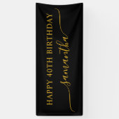 黒と金ゴールド40thバースデーシンプルズスワッシュ名 横断幕 (縦)