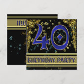 黒と金ゴールド40th誕生日パーティー 招待状 (正面/裏面)