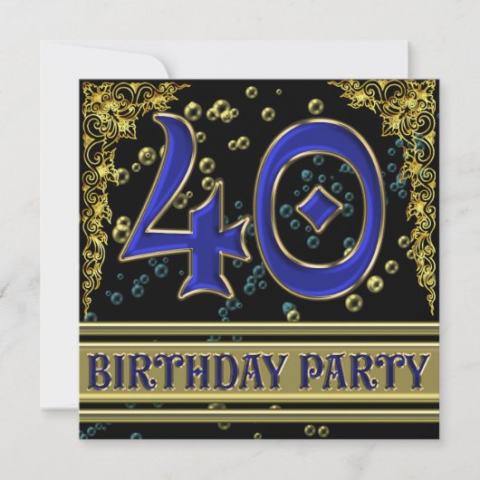 黒と金ゴールド40th誕生日パーティー 招待状 (正面)