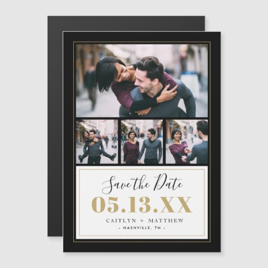 黒と金ゴールド4 Photo Save the Date (正面/裏面)