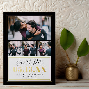 黒と金ゴールド4 Photo Save the Date 実在 箔招待状