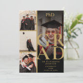 黒と金ゴールド5写真PhD学位の卒業パーティー 招待状 (スタンド正面)